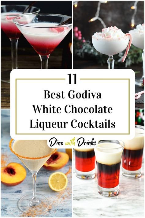 Collage of 4 godiva white chocolate liqueur cocktails. Drinks With White Chocolate Liqueur, Godiva White Chocolate Liquor Recipes Drinks, Godiva White Chocolate Liquor Recipes, Godiva Liquor Recipes, White Chocolate Liqueur Cocktails, Godiva Chocolate Liquor Recipes, White Chocolate Liqueur Recipes, Chocolate Liqueur Cocktail, Chocolate Martini Godiva