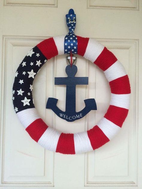 Nautical Wreath Ideas, Diy Wreath Ideas, Navy Crafts, Anchor Wreath, Ocean Theme Decorations, Diy Nautical, Relaxation Station, Nautical Wreath, Nautical Crafts