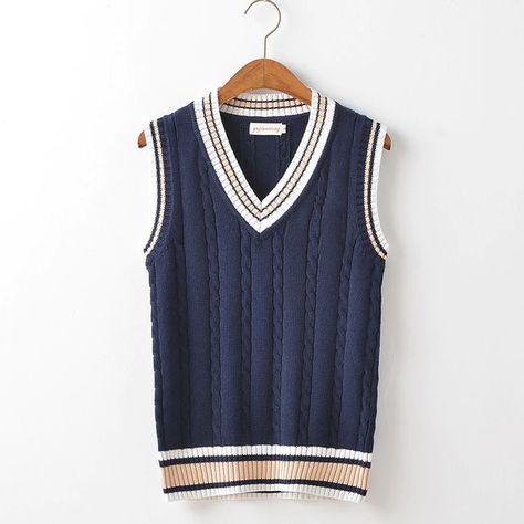 Sweater Vest Men Autumn Winter Plus Velvet V neck Striped Big Size 5XL Oversize Mens Couples Preppy Style Students Vests Ulzzang|Vests| - AliExpress Red Waistcoat, Preppy Mode, Ikat Pinggang, Fotografi Digital, Sleeveless Sweater Vest, Vest Men, White Knit Sweater, Estilo Preppy, Sweater Vest Women