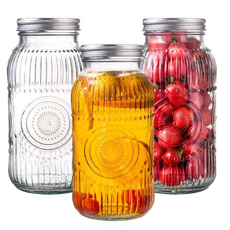 PRICES MAY VARY. Glass Appropriate capacity: This glass jar has a capacity of 64oz, which is just suitable for storing various small items, such as candies, spices, scented tea, candied fruit, etc., and very convenient and practical. Safe material: Amzcku glass jars are made of high-quality glass material, which is solid, durable, and free of harmful substances. This ensures safe use. Tight sealing: The lid of this glass jar is designed reasonably, using special materials to achieve a tight seal Canning Jar Centerpieces, Reusing Glass Jars, Vintage Mason Jars, Jars With Lids, Jar Centerpieces, Red Color Schemes, Love Store, Candied Fruit, Clear Jars