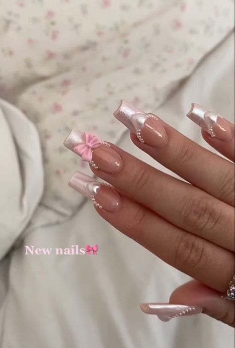 Cute Simple Nails, Girly Acrylic Nails, Really Cute Nails, Soft Nails, Kawaii Nails, Pink Acrylic Nails, Funky Nails, Pretty Acrylic Nails, Dope Nails