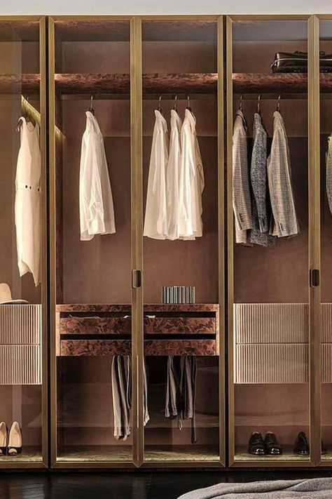 Zelo Built In Wardrobe by Rugiano is an innovative storage solution in a fresh design. Luxury Built In Wardrobe, Italian Wardrobe Design, Leather Wardrobe Shutters, Women Wardrobe Design Closet Ideas, Contemporary Bedroom Wardrobe, Wardrobe Joinery, Luxury Wardrobe Design, Wardrobe Internal, Luxury Wardrobes