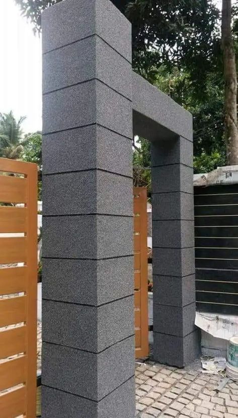 Entrance Gate Pillar Design, Column Design Exterior Entrance, Stone Piller Design Columns, Gate Column Design Entrance, Front Pillar Design Modern, Pillar Cladding Design, Front Gate Pillar Design Modern, Pillar Painting Ideas For Home, Piller Design Ideas Modern Tiles