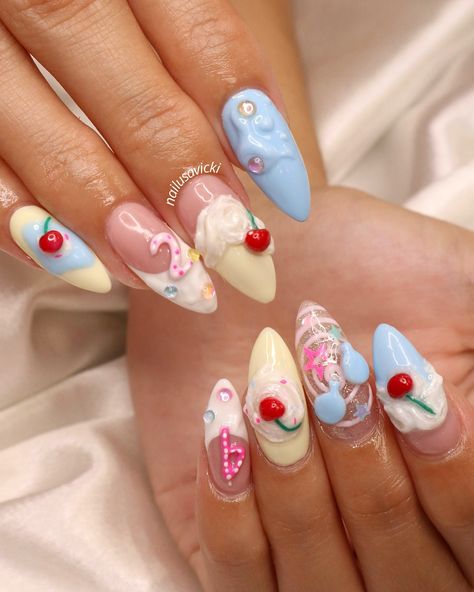 Now this…THIS IS A BIRTHDAY SET🎂 . Happy birthday to one of my day ones! So thankful for your constant support, our hours long appointments, tea spill and therapy seshes. Wishing you a happy 24th birthday and cheers to many more🥰🥰 @e.r.vasquez . #nails #nailusa #nailart #naildesign #nailsofInstagram #naildesigns #nailsoftheday #naildesignsideas #acrylic #acrylicnails #raleigh #durham #raleighnails #trend #trendynails #nailinspo #springnails #summernails #funnails #colorfulnails #raleighnailt... 24th Birthday Nails Ideas, Food Themed Nails, Candy Christmas Nails, Cake Nails Design, Sweet Nails Designs, Birthday Theme Nails, Candy Themed Nails, 19 Birthday Nails, 24th Birthday Nails