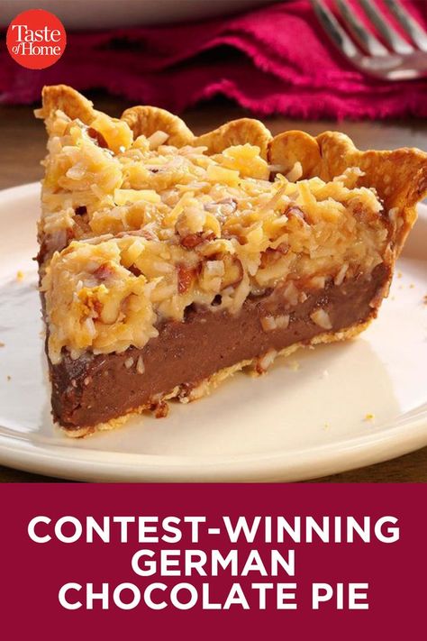 Award Winning Pies Recipes, Contest Winning Pie Recipes, Pie Contest Ideas, Pie Contest Winning Pies, Award Winning Recipes, German Chocolate Pie, Best Pie Recipes, Award Winning Pies, German Chocolate Pies