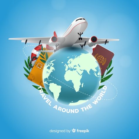 Realistic travel background Free Vector | Free Vector #Freepik #vector #freebackground #freetravel #freeworld #freeglobe Travel And Tours Logo, Logo Voyage, Travel Agency Logo, Travel Background, Online Travel Agency, Tourism Day, India Tour, Voyage Europe, Destination Voyage