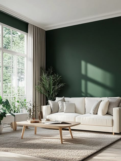 Green Color Palette Living Room, Dark Green Living Room Ideas, Green Living Room Color Scheme, Living Room Design Green, Emerald Room, House Investment, Dark Green Rooms, Green Walls Living Room, Green Living Room Ideas