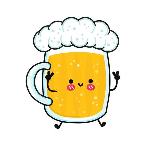 Beer Drawing Easy, Beer Drawing Simple, Beer Cartoon Drawing, Drinks Cartoon, Beer Doodle, Beer Drawing, Beer Cartoon, Beer Pretzels, Happy Beer