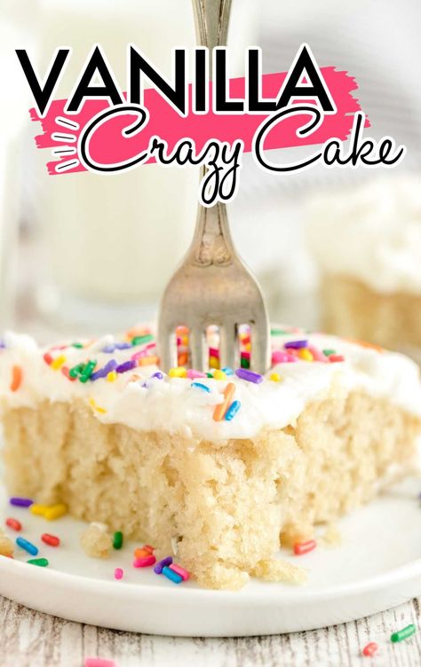 Vanilla Crazy Cake - Pass the Dessert No Butter Cake Recipe, Vanilla Cake Recipe Without Butter, Vanilla Crazy Cake Recipe, Vanilla Crazy Cake, Cakes Without Butter, Crazy Cake Recipes, Wacky Cake Recipe, Cool Whip Pies, Wacky Cake