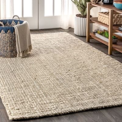 JONATHAN Y NATURAL FIBER Pata Fringe 10 X 13 (ft) Jute Light Ivory Indoor Solid Farmhouse/Cottage Area Rug in the Rugs department at Lowes.com Entry Rugs Ideas Entryway, Grey Jute Rug, Jute Lights, Jute Rug Living Room, Wool Jute Rug, Seagrass Rug, Cottage Rugs, Grey Wood Floors, Eclectic Area Rug