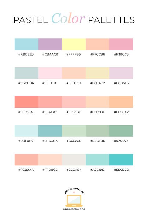 Need color inspiration? Check out these Color Palettes for Web, Digital, Blog & Graphic Design with Hexadecimal Codes by Wondernote. These pastel color palettes are perfect for baby, soft romantic, spring, and easter designs. They will inspire your next design -- whether it's a blog layout, branding, interior decorating, or greeting card design. I've hand-selected 5 unique colors that play well together and look great. Canvas Color Codes, Rgb Palette, Studera Motivation, Săpunuri Handmade, Hexadecimal Color, Pantone Colour Palettes, Hex Color Palette, Color Palette Challenge, Color Pallete