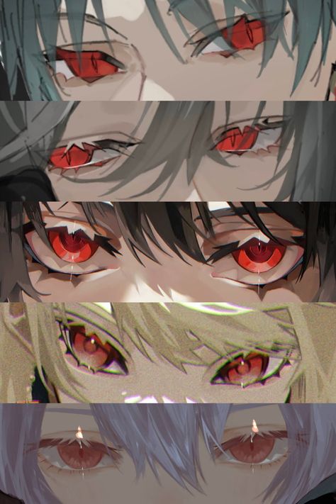 Look Down Eyes Drawing, Anime Eyes Reference Color, Red Eyes Reference, Red Eyes Art Drawing, Red Eye Character, Vampire Eyes Drawing, Anime Eye Art, Eye Ideas Drawing, Demon Eyes Drawing