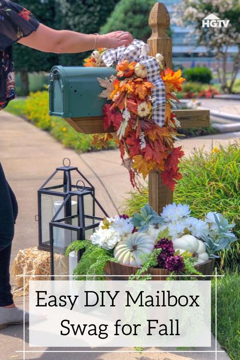 Fall Mailbox Decor, Fall Mailbox, Mailbox Swag, Outdoor Fall Decor Ideas, Diy Mailbox, Mailbox Decor, Gardening Diy, Easy Fall Crafts, Faux Leaf