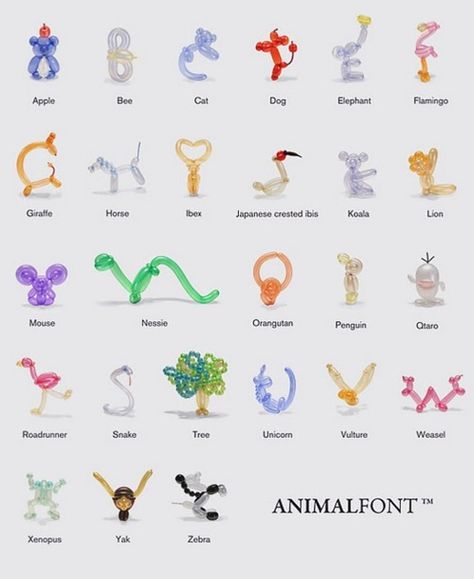 TYPOGRAPHY Easy Balloon Animals, Crochet Balloon, Animal Font, Deco Ballon, Twisting Balloons, How To Make Balloon, Balloon Modelling, Decorations Balloons, Le Ballon