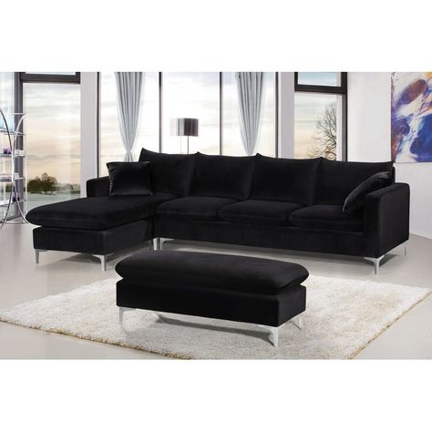 Mercer41 Boutwell 110" Reversible Sectional & Reviews | Wayfair Black Sofa Living Room, Black And Gold Living Room, Black Couch, Black Couches, Black Living Room Decor, Gold Living, Gold Living Room, Black Living Room, Design Salon