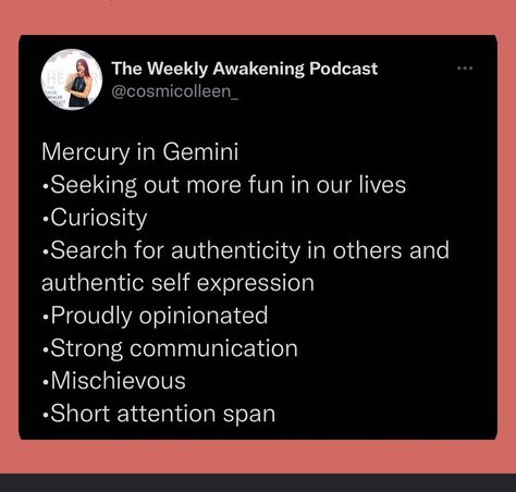 Gemini Mercury Aesthetic, Mercury In Gemini, Gemini Mercury, Mercury Gemini, Gemini Woman, Natal Charts, Authentic Self, Crazy People, Self Awareness