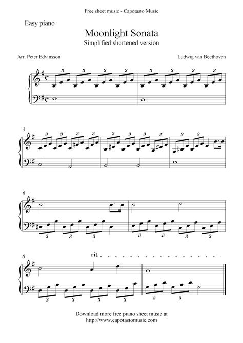 Free Sheet Music Scores: Free easy piano sheet music, Moonlight Sonata by Beethoven X Files Theme Piano, Moonlight Sonata Sheet Music, Free Piano Sheets, Piano Songs Sheet Music, Piano Sheet Music Letters, Easy Sheet Music, Piano Music Easy, Beginner Piano Music, Piano Notes Songs