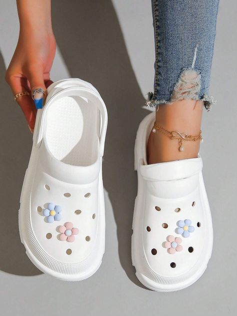 Preppy Vented Clogs For Women, Applique Decor Hollow Out EVA Slingback Clogs for Sale Australia| New Collection Online| SHEIN Australia Crocks Shoes Outfit Women, Crock Shoes Outfit, Plain Crocs, Crocs For Women, Cross Shoes, Clogs Women, Clogs For Women, Shein Shoes, Preppy Shoes