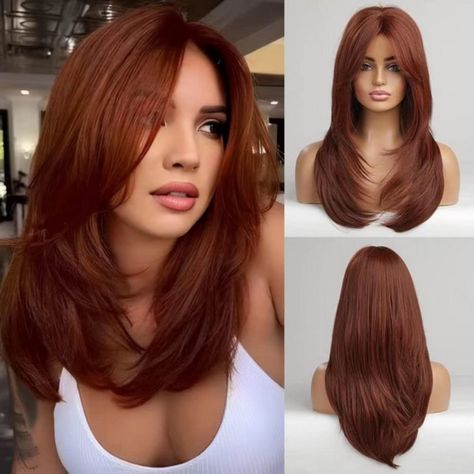 Color: Orange Red Straight Vxu 25 Inches 1. Material: This Short Wavy Curly Hair Wig Is Made Of 100% High-Quality, High-Temperature-Resistant Fiber, Super Soft And Very Skin-Friendly. The Appearance And Touch Are Very Real, Comparable To Real Human Hair, No Tangles, No Hair Algae, No Shedding; Easy To Take Care Of And Can Be Used For A Long Time. 2. New Fashion Wig: This Bob Hairstyle Represents Elegant, Intellectual, Mature And Attractive Women.Easy To Install, Suitable For Beginners, Daily Wor Layered Hair Wig, Hair Curtains, Longer Bob, Curtains Bangs, Hairstyles Brown, Small Spray Bottle, Haircut Brunette, Haircut Balayage, Balayage Haircut