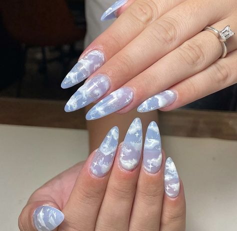 cloud nail inspo May Nails Ideas 2023, Nails Ideas Almond, Lightning Nails, May Nails Ideas, Nails Ideas 2023, Summer Nails Short, Summer Nails Summer, Prom Nails Silver, Summer Nails 2024