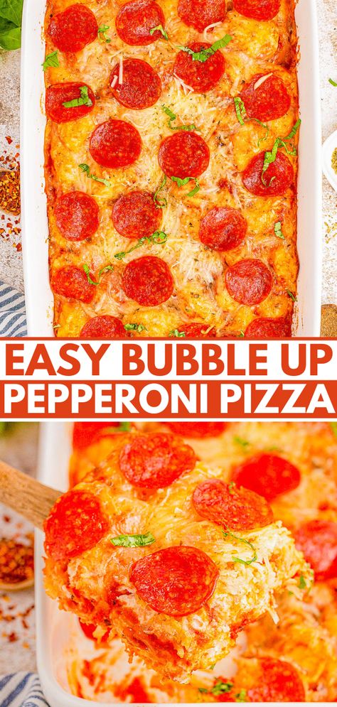 Homemade Deep Dish Pizza, Baked Pepperoni, Afterschool Snacks, Bubble Pizza, Bubble Up Pizza, Pepperoni Pizza Casserole, Pizza Recipes Pepperoni, Baked Pizza, Game Day Party