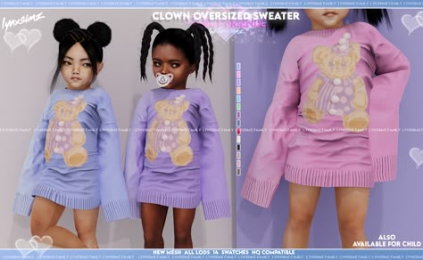 Clown Sweater, Toddler Cc Sims 4, Sims Finds, Sims Outfits, Sims 4 Toddler Clothes, Clothes Cc, Sims Baby, Sims 4 Cc Kids Clothing, Play Sims 4