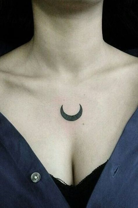 Upside Down Crescent Moon Tattoo, Moon Chest Tattoo Female, Moon Tattoo Chest, Small Tattoos Traditional, Tattoo Ideas Minimalist, Tattoos Feminine, Tattoos Quote, Tattoos Fine Line, Aesthetic Tattoo Ideas