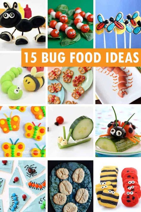 15 BUG PARTY FOOD IDEAS -- fun snacks and treats for kids. Great fun food ideas for summer parties, bug party, garden party, or picnic. Edible ladybugs, fireflies, bees, butterflies, caterpillars, snails, and more! Snacks That Look Like Bugs, Bug Treats For Kids, Bug Themed Treats, Insect Snacks Preschool, Insect Snacks, A Bugs Life Food Ideas, Edible Bug Crafts, Ladybug And Butterfly Birthday Party, Bug Party Snacks