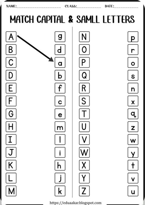 Capital And Small Alphabets Worksheet, School Work For Kindergarten, 1st Grade Letter Worksheets, English Alphabets Worksheet, Match The Capital Letters With Small Letters, Capital Small Letters Worksheet, Kindergarten Letters Worksheets, Printout Activities For Preschool, Capital Letters And Small Letters