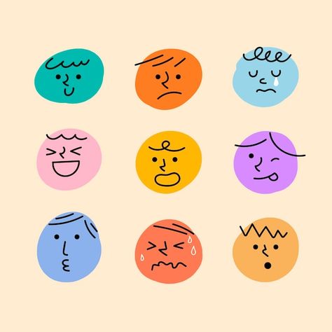 Abstract hand drawn comic faces with var... | Premium Vector #Freepik #vector #cute-emoji #emotions #sad-face #emotion-face Comic Faces, Feelings Faces, Face Doodles, Emotions Posters, Emotions Cards, Emotion Faces, Comic Face, Emoji Design, Emotional Child