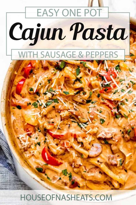 Pasta With Sausage And Peppers, Spicy Cajun Pasta, Cajun Pasta With Sausage, Andouille Sausage Pasta, Sausage And Peppers Pasta, Cajun Sausage Pasta, Andouille Sausage Recipes, Jambalaya Pasta, Cajun Sausage