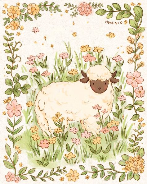 Cottagecore Drawing, Antique Shopping, Cottagecore Art, Arte Do Kawaii, Sheep Art, Storybook Art, A Sheep, Oita, Welcome Home