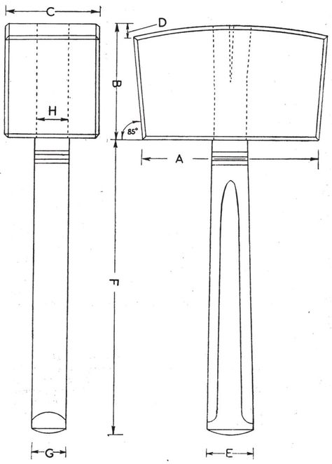 Mallet-Elevations Woodworking Mallet, Wooden Mallet, Antique Woodworking Tools, Woodworking School, Simple Woodworking Plans, Carpentry Tools, Woodworking Supplies, Woodworking Hand Tools, Woodworking Workshop