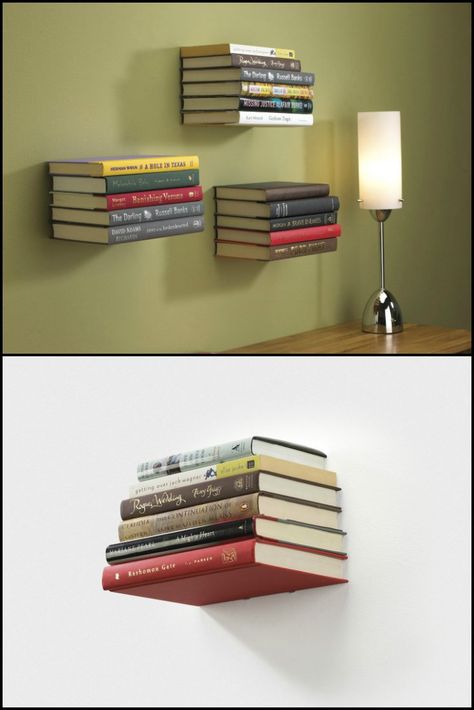 Are you a fan of all things fresh and unusual? Then here's a great way to store books! http://theownerbuildernetwork.co/x3oa This hardware mounts to the wall and becomes invisible behind a stack of books, giving the books the appearance of floating in mid-air. Transform your books into a work of art! Diy Bookshelf Easy, Diy Bookshelf Easy Cheap, How To Make Bookshelves, Invisible Bookshelf, Diy Bookshelf, Home Buying Process, Easy Cheap, Bookshelves Diy, Weekend Projects