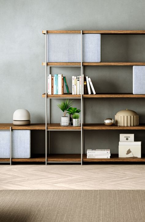 This is an example of how a Julia shelf can be perfect for any space Did you know that it is located in an office? Desk In Bookcase, Office Rack, Bookshelf Modern, Module Design, Modern Penthouse, Sophisticated Furniture, Japandi Home, Bookcase Design, Furniture Room