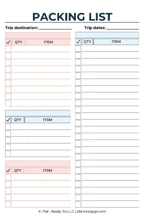 Packing List New York, Blank Packing List, List Template Free Printable, Packing Checklist Template, Free Printable Packing List, Airport Essentials, Weekend Trip Packing, Trip Essentials Packing Lists, 2025 Planner