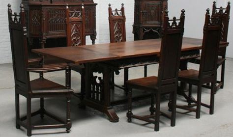 French Antique Tables, Gothic, Renaissance, Louis XIII, Louis XIV ... Gothic Dining Table, Gothic Dining Room, Antique Dining Room Table, Gothic Table, Dark Dining Room, Gothic Kitchen, French Dining Tables, Gothic Interior, Antique Tables