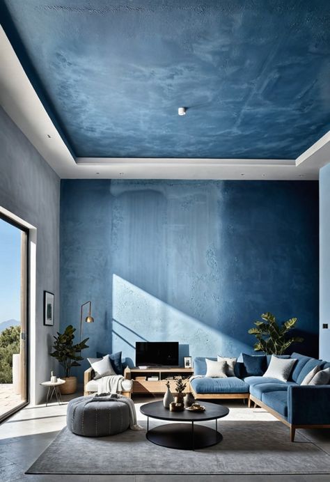 20 Best Stucco Interior Walls Ideas: Transform Your Space with Texture and Style » HomeDecorFull Blue Venetian Plaster Walls, Blue Limewash Walls, Blue Lime Wash, Stucco Interior Walls Ideas, Interior Walls Ideas, Blue Limewash, Blue Wall Texture, Stucco Interior, Stucco Interior Walls