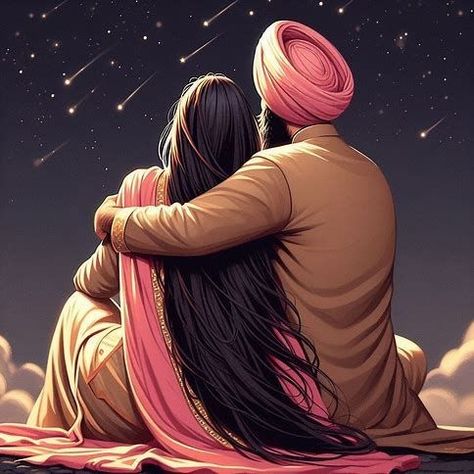 Sardar Sardarni Couple Cartoon, Sikh Couple, Couple Pic Hd, Golden Temple Wallpaper, Couples Canvas Painting, Iphone Wallpaper Earth, Couple Dps, Side Photo, Romantic Videos