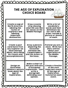 Age of Exploration Differentiated Choice Board - Set of 2 History Topics, Age Of Exploration, 7th Grade Social Studies, Social Studies Projects, Social Studies Education, Middle School History, High School Social Studies, 4th Grade Social Studies, 13 Colonies