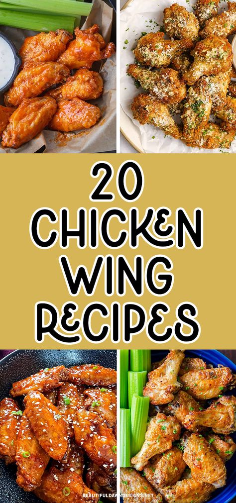 Who doesn't love chicken wings? They're the perfect finger food for any occasion, from game day to backyard barbecues. But if you're tired of the same old buffalo wings, it's time to switch things up! In this blog post, we've gathered 20 delicious chicken wing recipes that are sure to impress your guests. Some recipes you'll find are: Crispy Oven Baked Chicken Wings, Honey Garlic Chicken Wings, Garlic Parmesan Wings, Crock Pot, Chicken Wings, Crispy Buffalo Wings, and Air Fryer Chicken Wings. Jack Stack Fire Kissed Wings Recipe, Party Wing Recipes, Baked Wings Recipe Ovens, Halloween Wings Chicken, Oven Fried Chicken Wings Recipes, Chicken Wings On Stove Top, Whole Chicken Wing Recipes, Bone In Chicken Wings, Instapot Chicken Wings