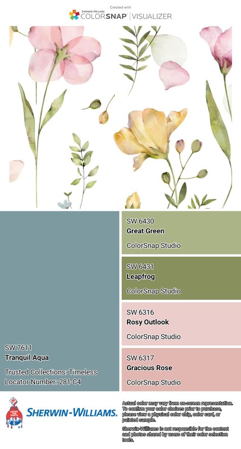 I just created this color palette with the Sherwin-Williams ColorSnap® Visualizer app on my Android phone. What do you think? You can learn more about ColorSnap Visualizer and get it on your phone free by visiting https://www.sherwin-williams.com/content/colorsnap.html. Sherwin Williams Pastel Paint Colors, Girls Room Color Palette, Faded Flax Flower Sherwin Williams, Girl Room Color Palette, Pallette Ideas, Youth Room Church, Sherwin Williams Color Schemes, Green Girls Rooms, Pastel Paint Colors