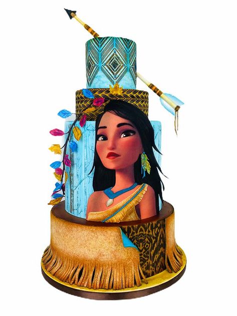 Pocahontas cake by Cindy Sauvage Disney Princess Birthday Party Cake, Pocahontas Cake, Native American Cake, Pocahontas Birthday Party, Pocahontas Birthday, Disney Princess Birthday Cakes, Disney Princess Pocahontas, Pocahontas Disney, Prince Cake