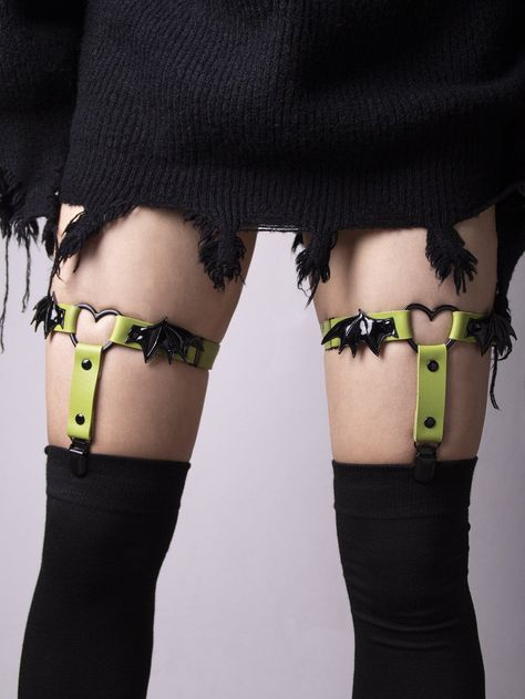 Green Casual   PU Leather   Embellished   Women Accessories Arm Garter, Punk Accessories, Garter Belts, Grunge Girl, Under Dress, Clothes Ideas, Reference Photos, Fabulous Fashion, Green Fashion