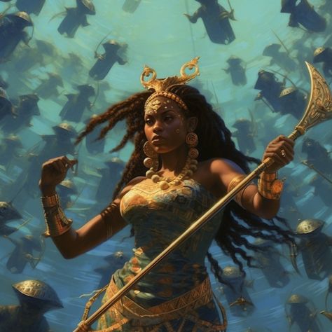 Mami Wata Siren Princess, Water Goddess, Mami Wata, African Mythology, African Goddess, African Spirituality, Egyptian Art, Black Beauty, Fantasy World