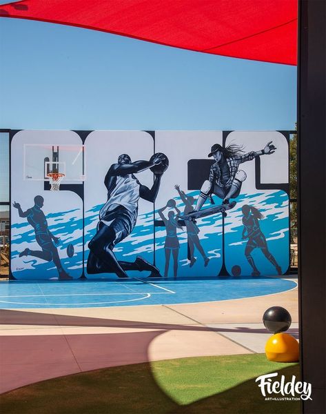 A basketball wall I painted at Weeip Park in Midland to celebrate a love of sports Simple Wall Paintings, Interior Murals, Popular Artwork, Basketball Wall, Animation Sketches, Skate Art, Live Painting, Murals Street Art, Gym Design