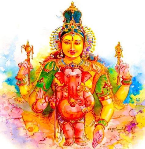 Gowri Ganesha, Shri Ganesh Images, Chakra Art, Hindu Statues, Shiva Parvati Images, Lord Shiva Statue, Lord Ganesha Paintings, Monkey Art, Ganesh Art