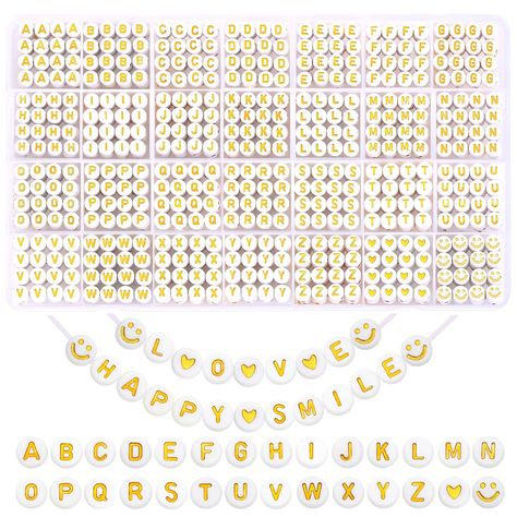 Round Letter Beads, 28 Style Golden A-z Acrylic Beads Kits Heart Beads For Diy Bracelets Necklaces Jewelry Making - Temu Bracelets Making, Beads For Bracelets, Bracelet Making Kit, Wire Diy, Diy Collier, Alphabet Beads, Pulseras Diy, Acrylic Letters, Bracelets Diy