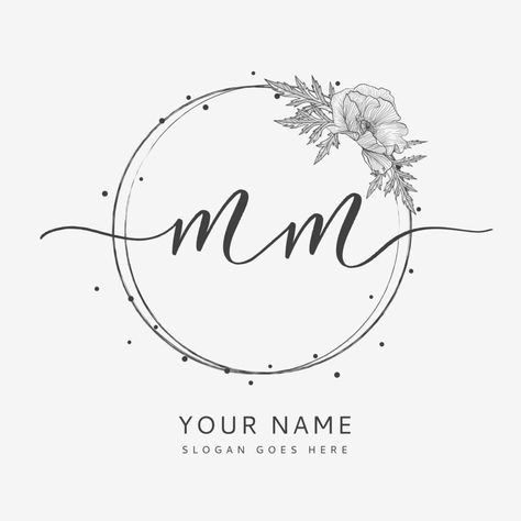 Wedding initial MM monogram and elegant logo design, with floral and botanical elements. Mm Monogram Logo, Mm Logo Ideas, Mm Logo Design, Initials Logo Letters, Create A Logo Free, Wedding Initials Logo, Manifesting Magic, Mm Logo, Initials Logo Design