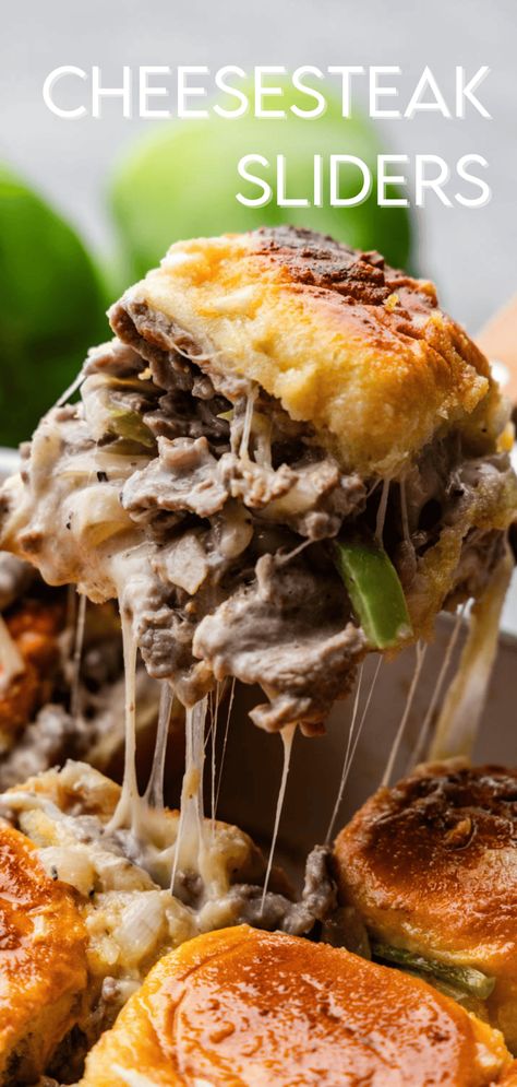 Try these juicy cheesesteak sliders made with real ribeye steak and all the toppings you know and love. You'll be hooked at first bite! Leftover Prime Rib Recipes, Lite Meals, Cheesesteak Sliders, Hot Sandwiches, Philly Cheese Steak Sliders, Philly Cheese Steak Recipe, Cheese Steak Sandwich, Cheese Steak, Philly Cheese